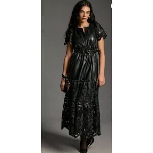 Anthropologie Somerset Maxi Dress Faux Leather Embroidered Edition size M medium